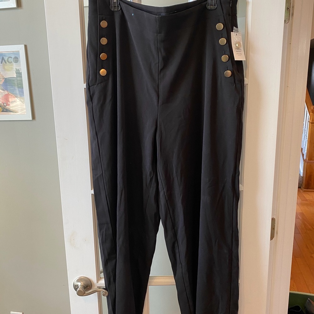 Eloquii gold sailor button detail black pants